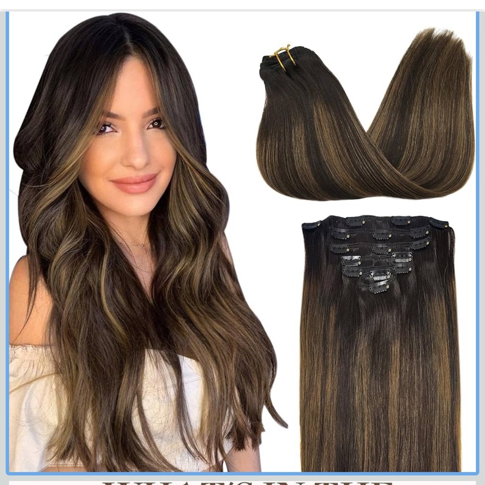 GOO GOO human Clip in Hair Extensions Balayage dark Brown to Chestnut Brown 20"